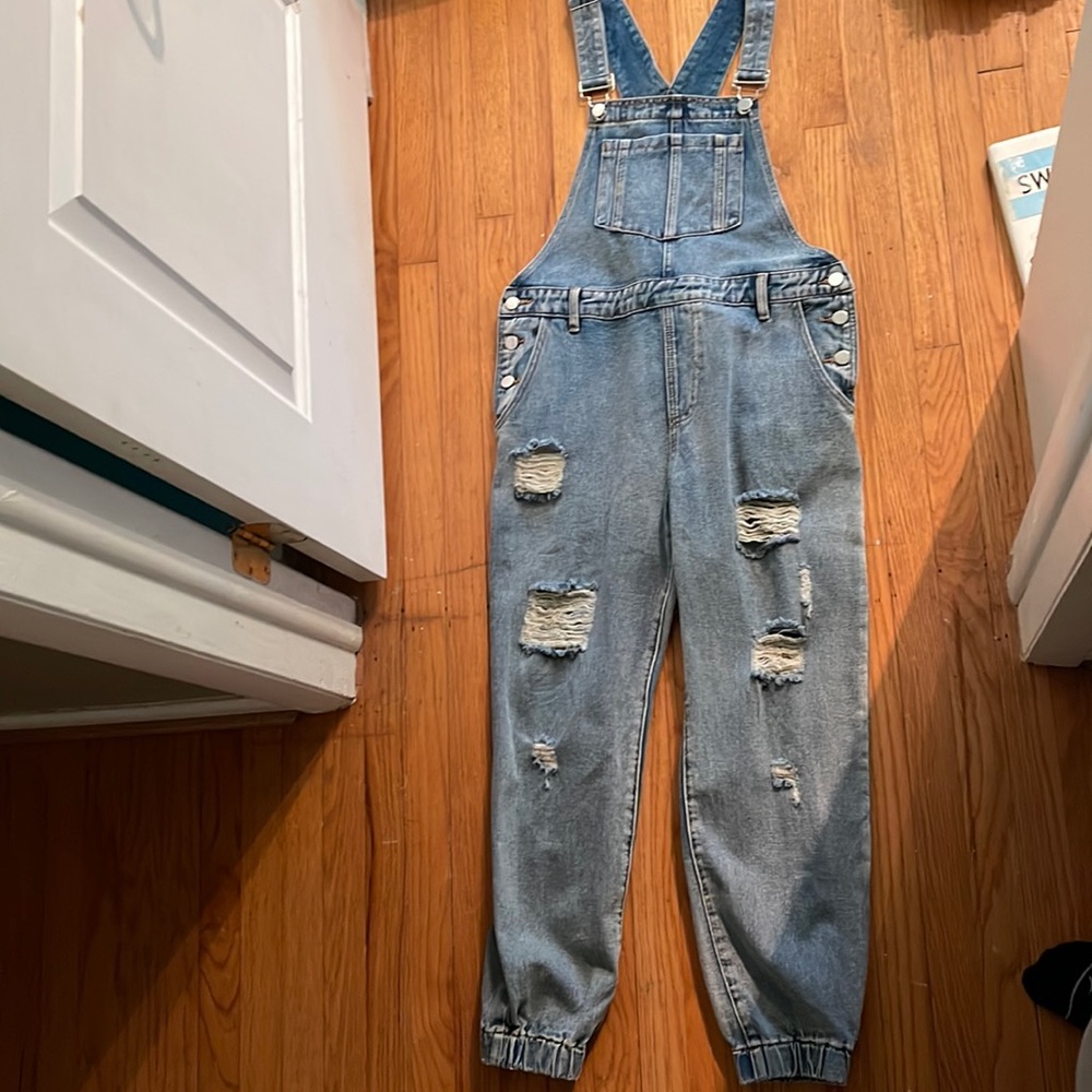 Kittenish Blue Distressed Denim Overalls